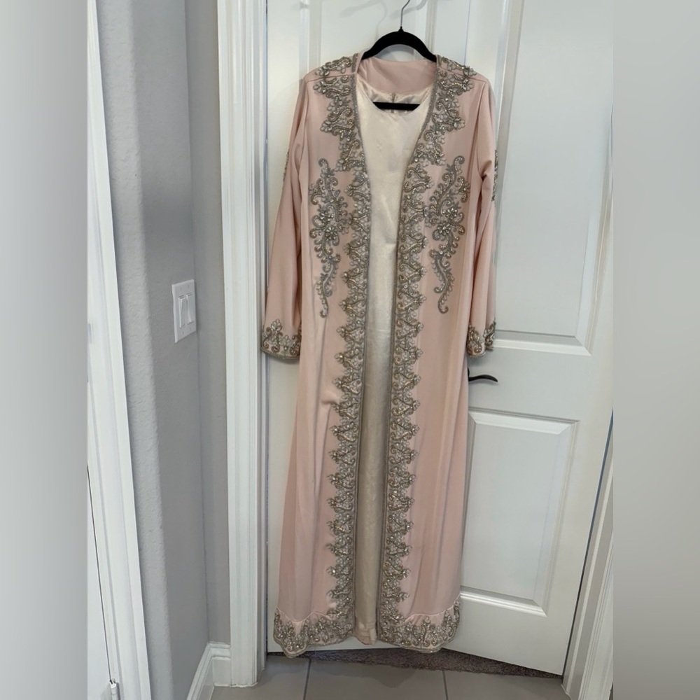 Elegant Pink and Silver Embellished kaftan Gown